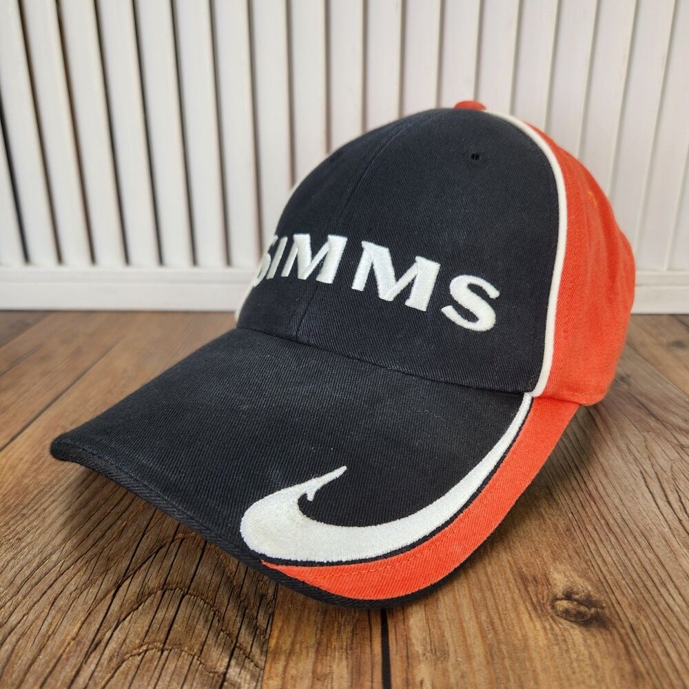 Simms Fish Hook Strapback Baseball Cap White Black Orange Fishing Outdoors Dad